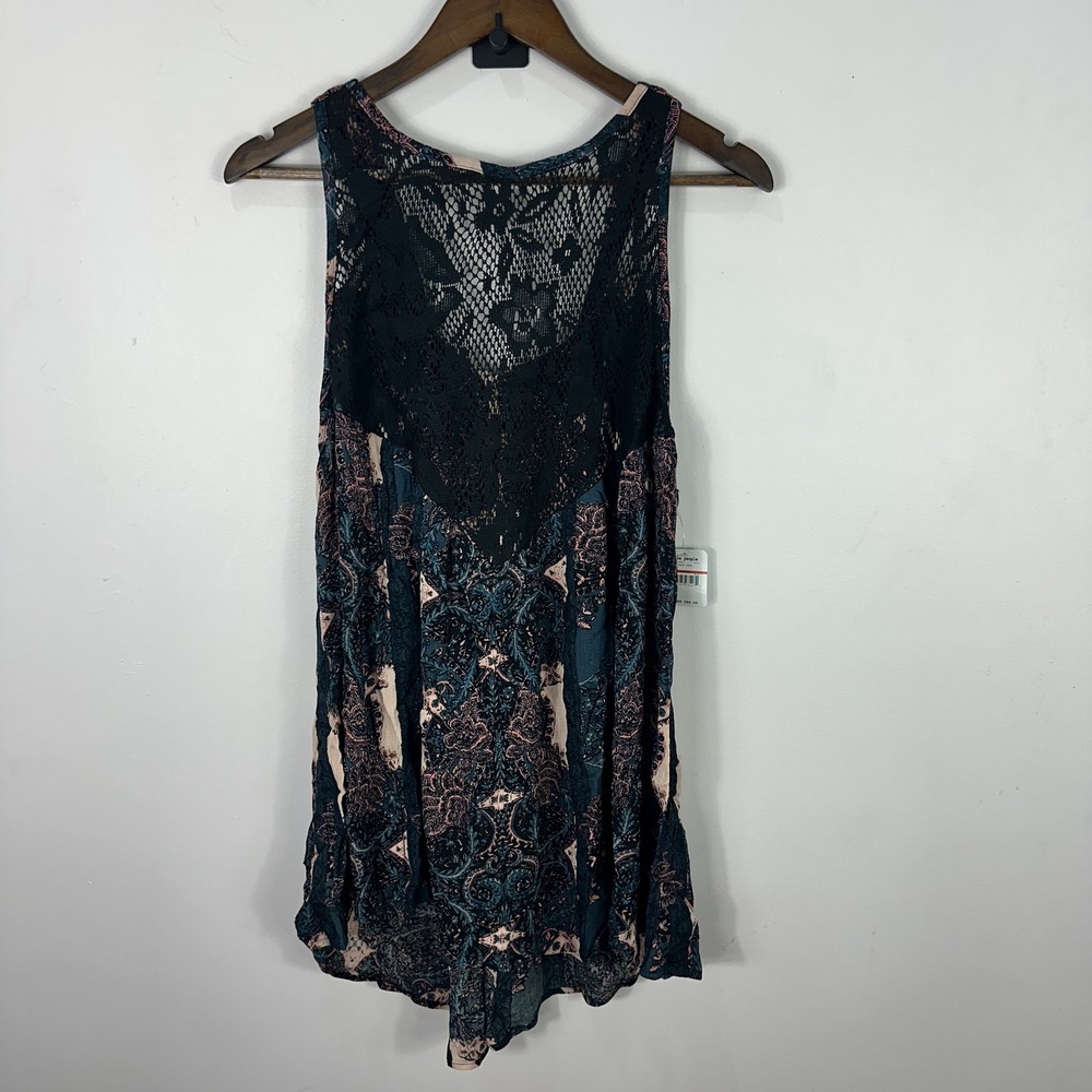 Free People Dress Womens XS Black Geometric Lace Overlay Soft Grunge Boho Nwt